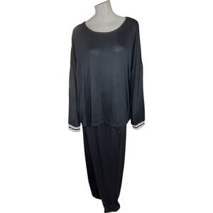 MUK LUKS Butterknit Crew Neck and Jogger Lounge Set Black 1X Comfort Pockets